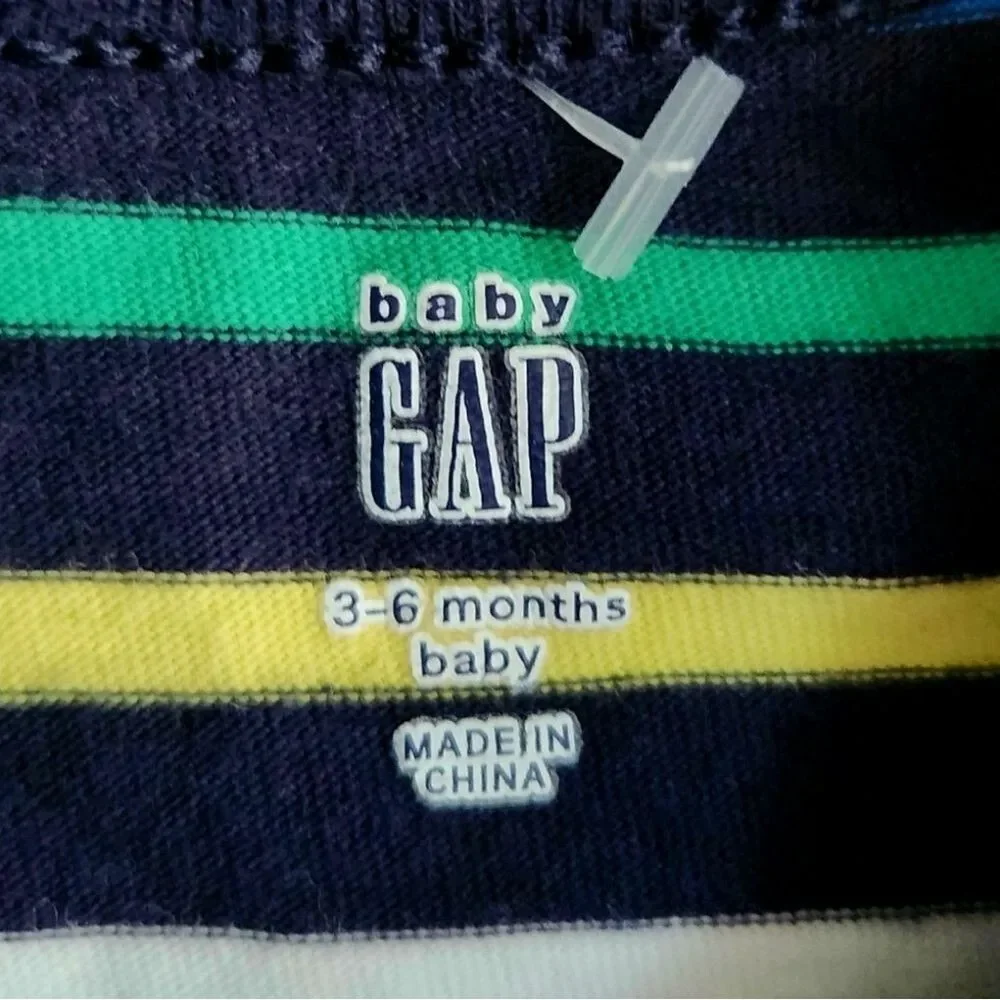 GAP Baby Boys Striped Multicolor Bodysuit with Bear Logo 3-6 Months 100% Cotton